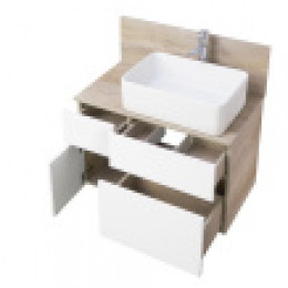 Мишель 80 Тумба-умывальник Дуб Эндгрейн/Белый (Раковина MILA 350х500) БЕЗ столешницы