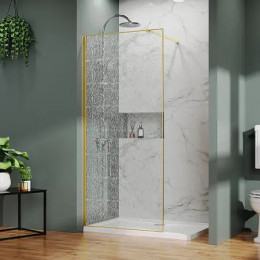 AZ-275-90-BGL-CBR Душевая перегородка Walk-in, 90x200-BGL-CBR, в рамке, Битое стекло, 4+5+4 мм, профиль брашированное золото