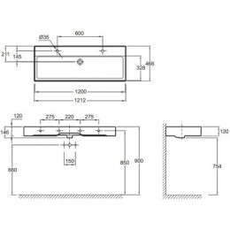 EXBK112-00 VIVIENNE Керамическая двойная раковина 120х46 см, белая