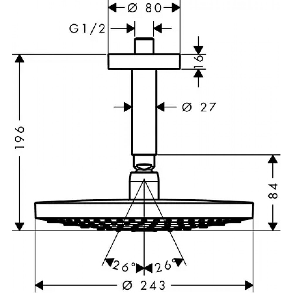 26467000 Верхний душ Raindance Select S 240 2jet с потолочным подсоединением, ½’