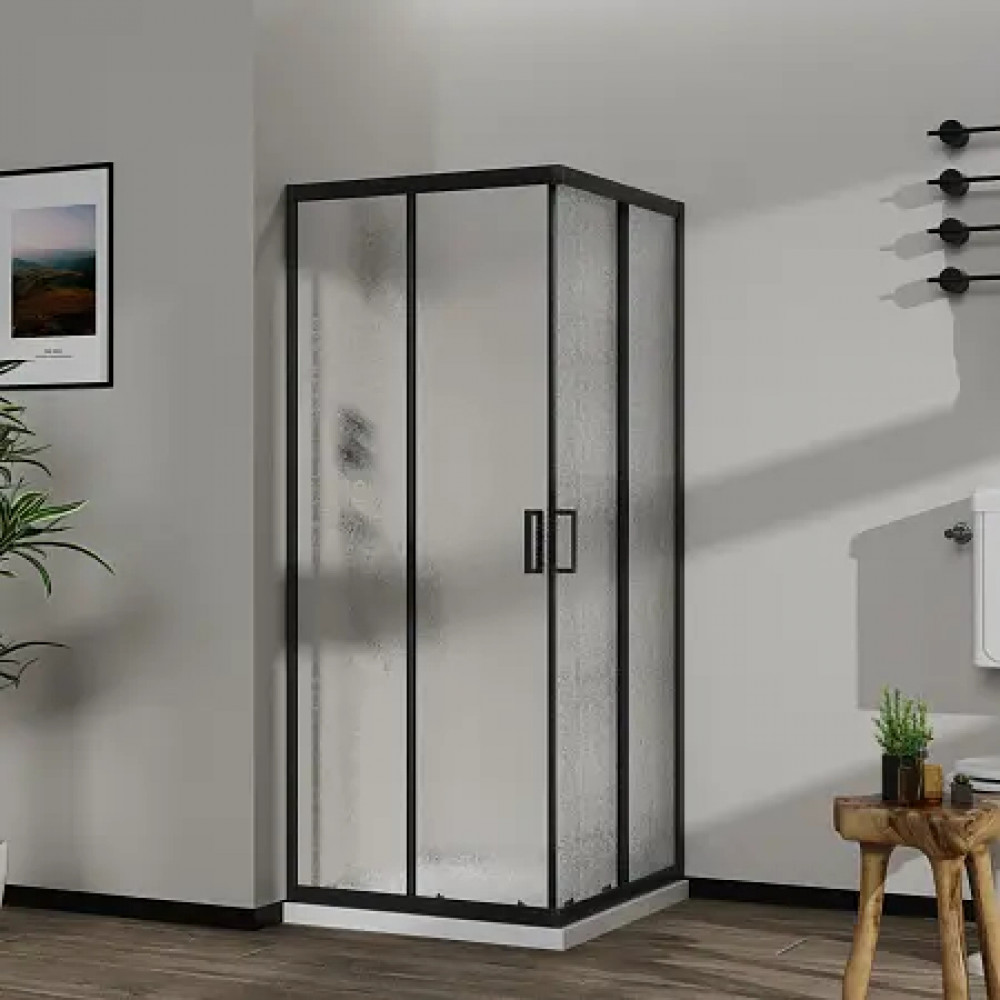 AZ-R06-100-MB-CHC Душевое ограждение PARIS SQP-100х100х195-MB-CHC, стекло шиншила 5 мм, профиль матовый черный