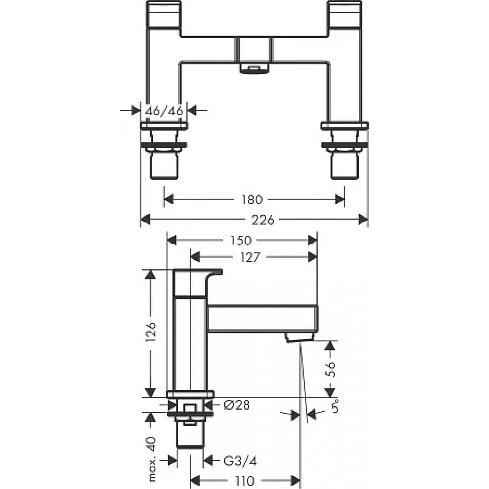 71452000 Vernis Shape Смеcитель для ванны, на 2 отверстия, хром