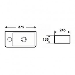 AZ-10100-L  Раковина накладная. Размер 375x245x135 мм белый глянец