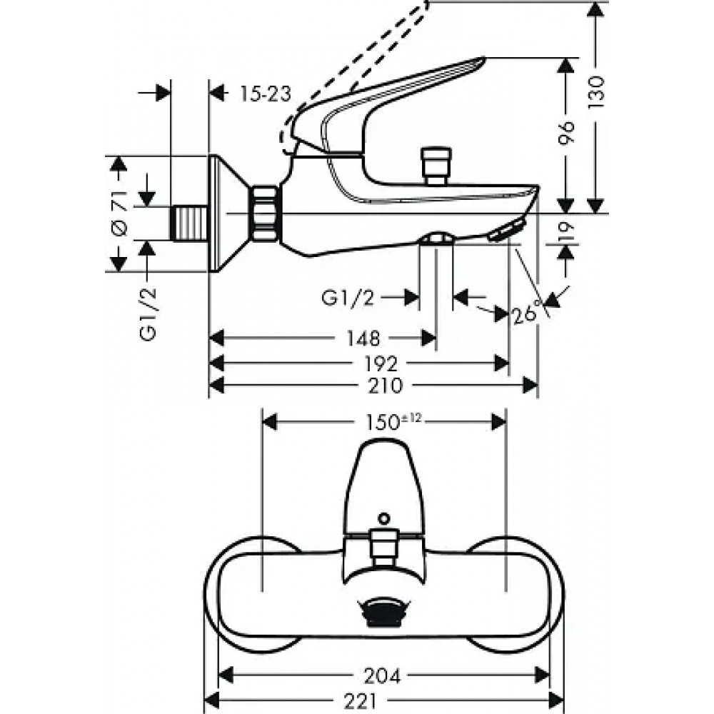 ХХ 71040000 Novus Однорычажный смеситель для ванны, внешний монтаж, хром