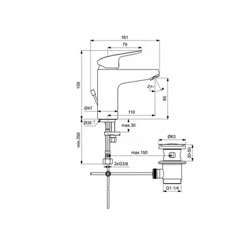 B1710AA CERAFLEX Смеситель для умывальника, система монтажа EASY-FIX (облегченный монтаж), литой излив, длина излива 101 мм
