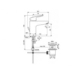 B1710AA CERAFLEX Смеситель для умывальника, система монтажа EASY-FIX (облегченный монтаж), литой излив, длина излива 101 мм