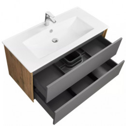 Сохо 100 Тумба Дуб Веллингтон/Графит софт (БЕЗ УМЫВАЛЬНИКА"Элина-100")