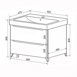 Комплект Тумба LOTOS 80/2 Н (820х475х835) напольная с раковиной Monte 80