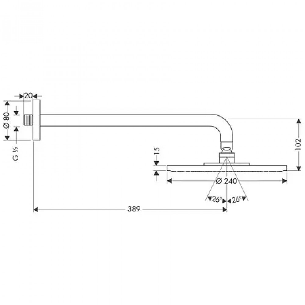 27474000 Верхний душ Raindance S 240 Air 1jet, держатель 390 мм, ½’
