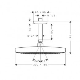 Верхний душ Hansgrohe 300 2jet, хром, Raindance Select E EcoSmart, 26608000 