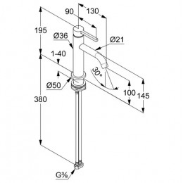 KLUDI NOVA FONTE Pura смес. для умывальника; 100  DN 15; без донного клапана