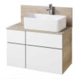 Мишель 80 Тумба-умывальник Дуб Эндгрейн/Белый (Раковина MILA 350х500) БЕЗ столешницы