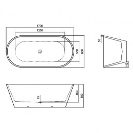 RICH Ванна акриловая отдельностоящая  в комплекте с сифоном и металлической рамой 1700x800x580 мм