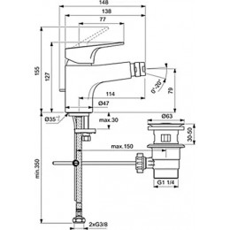 CERABASE смеситель для биде 5L с донным клапаном