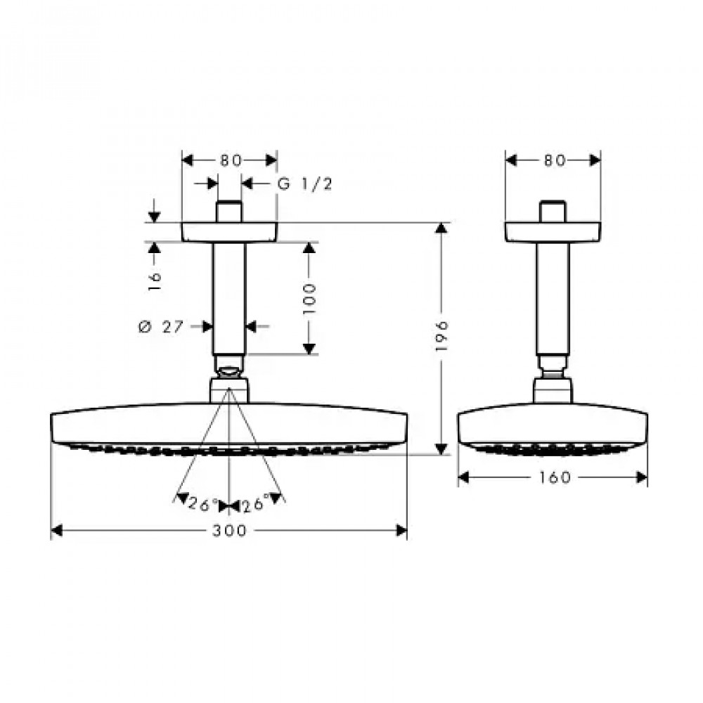 26608400 Верхний душ Raindance Select E 300 2jet Showerpipe EcoSmart 9 л/мин