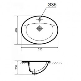 AZ-6002 Раковина встраеваемая овальная Размер:550*470*200 мм цвет белый глянец