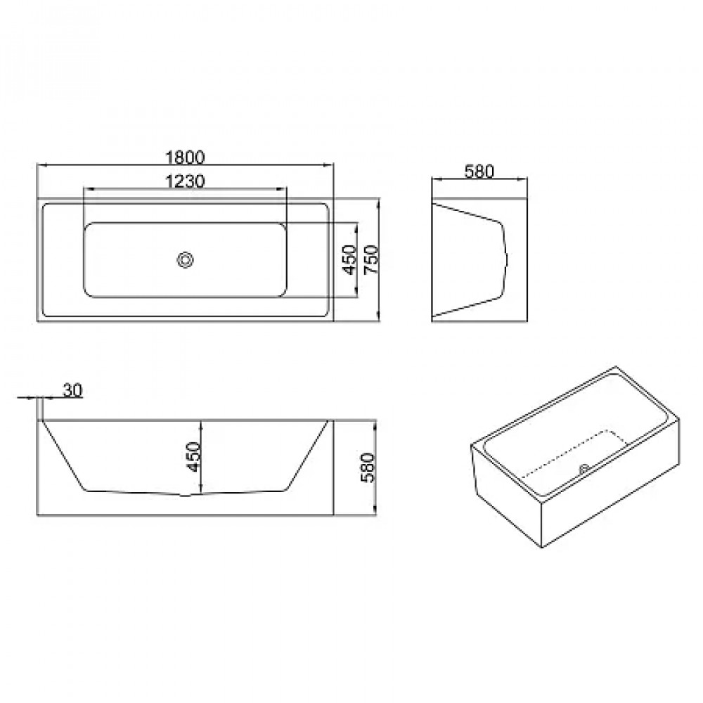 KATRINA Ванна акриловая пристенная  в комплекте с сифоном и металлической рамой 1800x750x580 мм