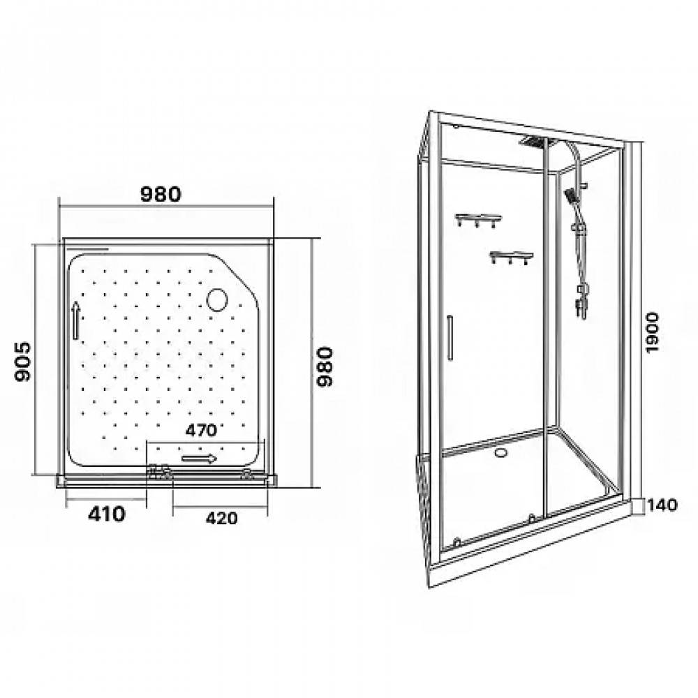 CS-3010TM/W-100R Душ. Кабина 1000x1000x2150 поддон 14 см