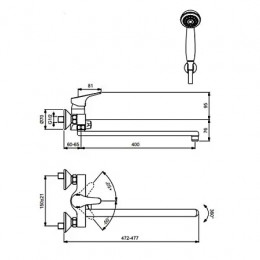 BA403AA NEXT Смеситель для ванны/душа, с керамическим переключателем, монтаж на стандартных эксцентриках