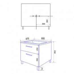 Комплект Тумба Ника 60 Н (600*475*850) Напольная с раковиной Monte 60