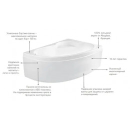 WELNA акриловая ванна асимметричная  160х100 левая белая