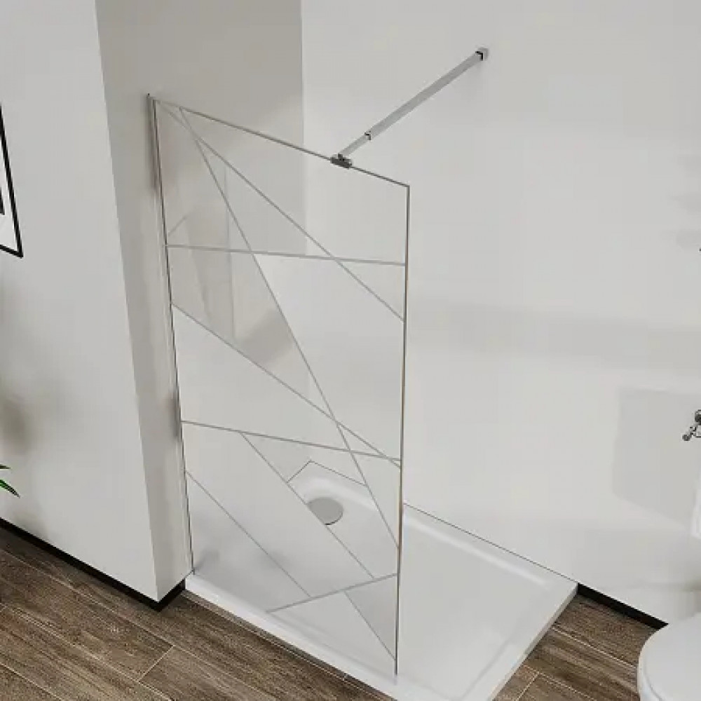 AZ-271-100-MB-CGP Душевая перегородка Walk-in, 100x195-MB-CGP, в рамке, Графический принт 8 мм, профиль матовый черный