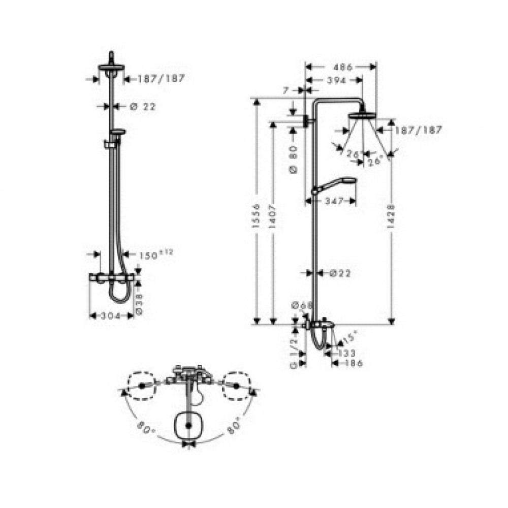 27352400 Croma Select E 180 2jet Showerpipe для ванны