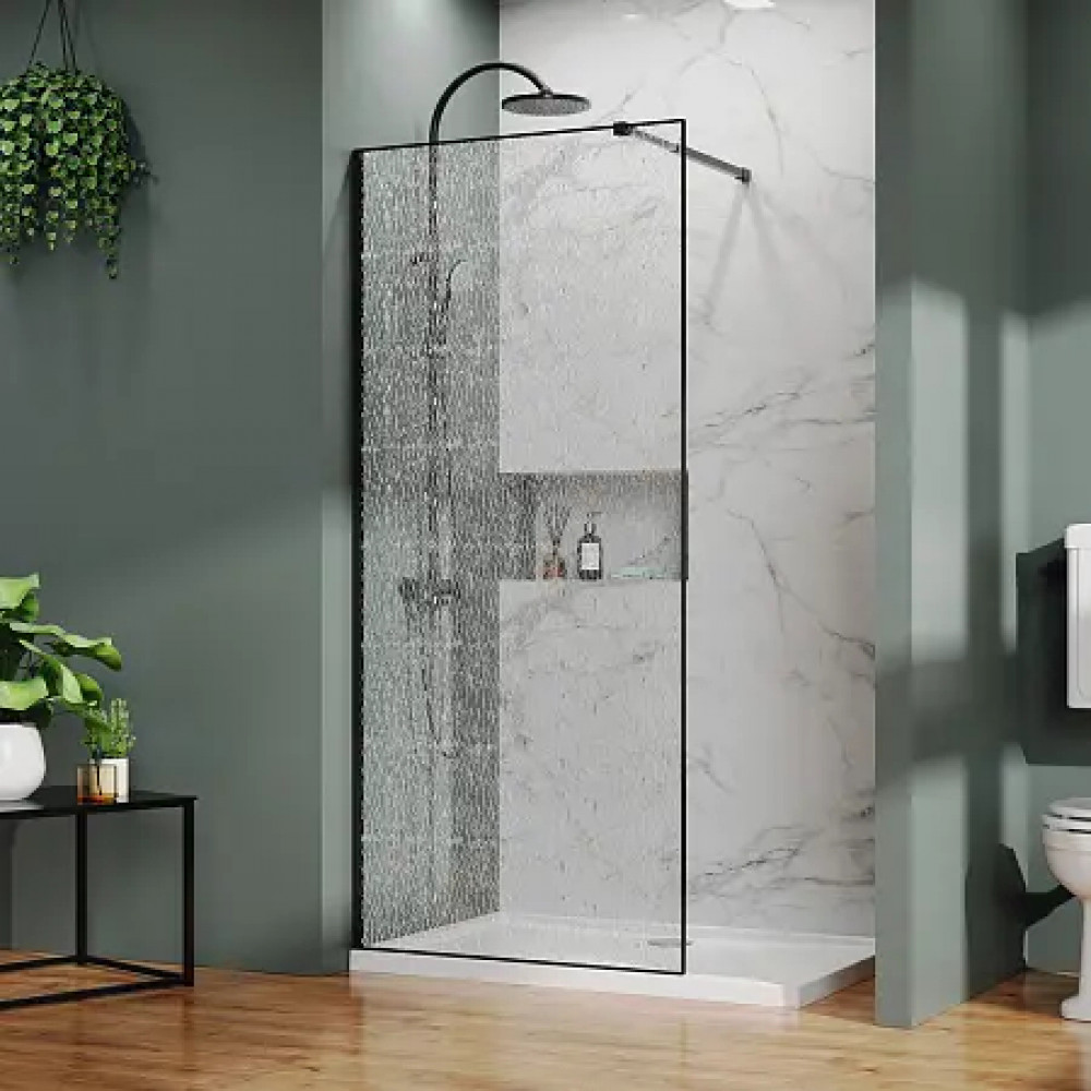 AZ-275-100-MВ-CBR Душевая перегородка Walk-in, 100x200-MB-CBR, в рамке, Битое стекло, 4+5+4 мм, профиль матовый черный