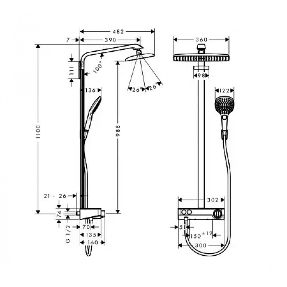 27288400 Raindance Select E 360 1jet ST Showerpipe, белый/хром