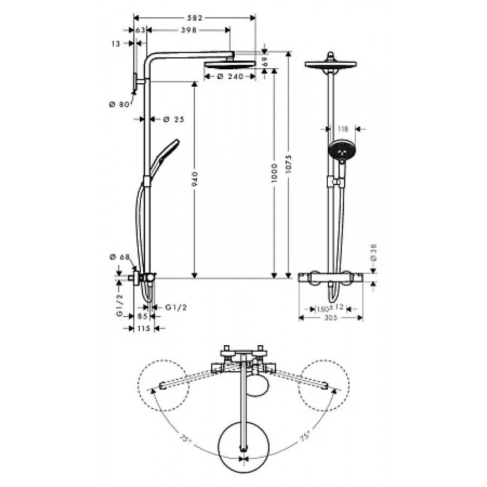 27129400 Raindance Select S 240 2jet Showerpipe, ½’, белый/хром