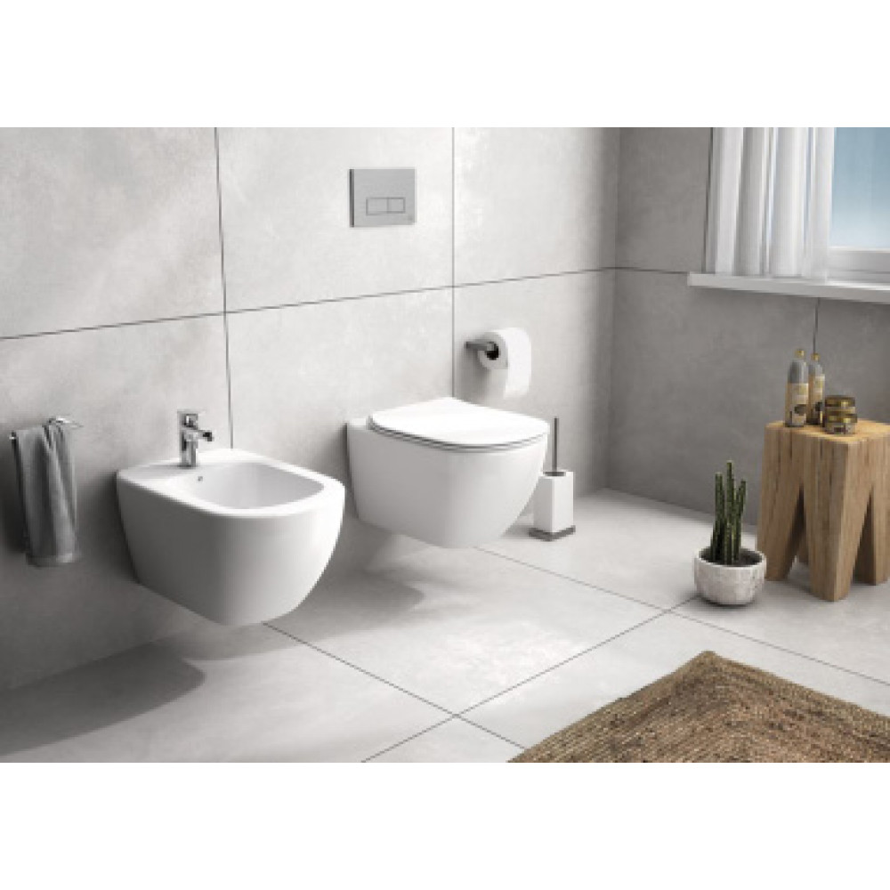 T3552V1 TESI Silk White (Белый шёлк) Подвесное биде, с отверстием под смеситель, с отверстием перелива, с крепежом TT0299598