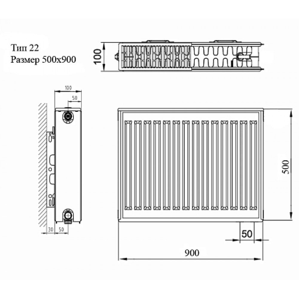 Радиатор стальной панельный 22 500*900 VCR ниж. 1.2 AZARIO (16 шт в паллете)