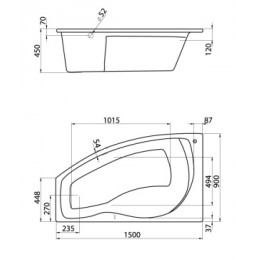 МАЙОРКА ванна акриловая асимметричная 150х90 левосторонняя белая