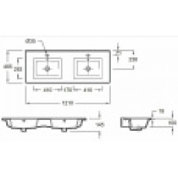 EXVA112-00 OLA Керамическая раковина столешница с двумя чашами, 120 см, подходит к мебели TOLBIAC, белый
