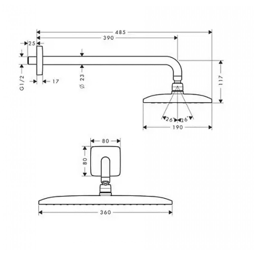 27376000 Верхний душ Raindance E 360 AIR 1jet, держатель 390 мм, ½’