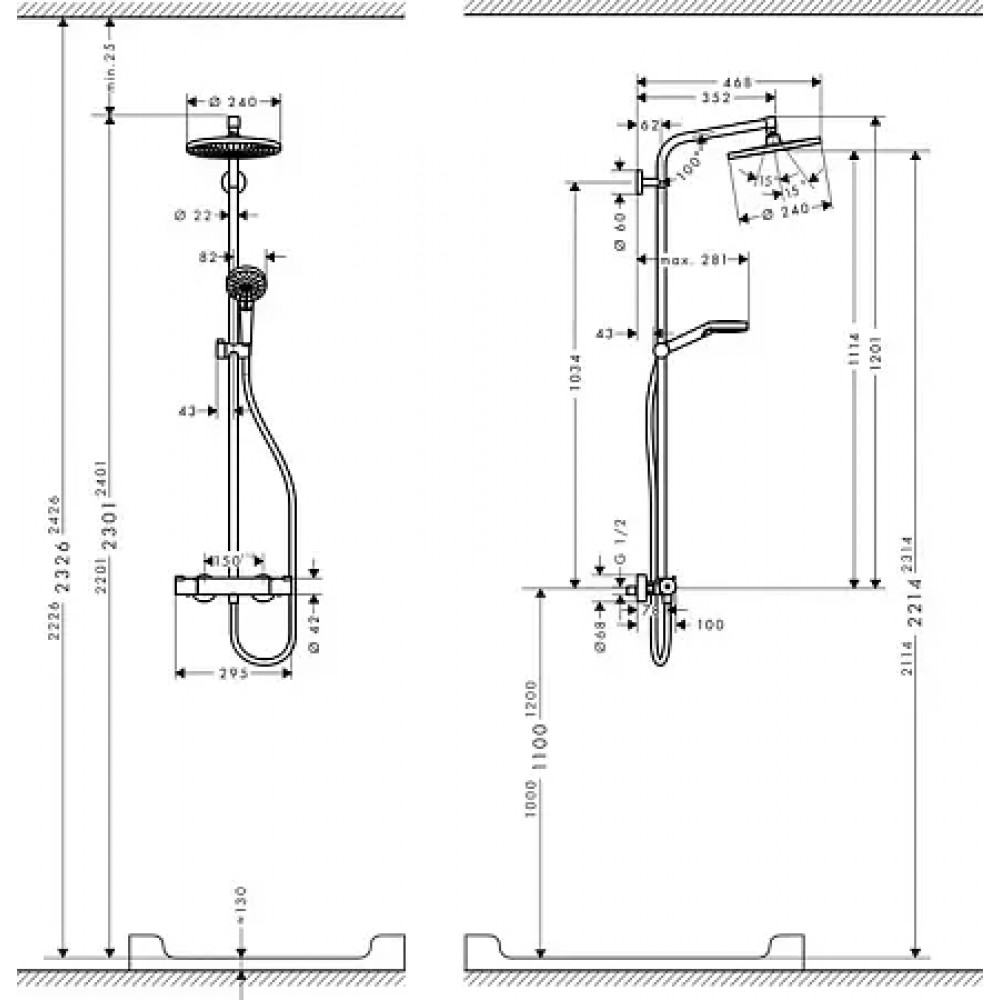 27268000 Crometta S 240 1jet Showerpipe, EcoSmart, 9 л/мин, душевая система для душа с термостатом