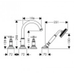 16544820 AXOR Montreux Смеситель для ванны, на 4 отверстия, монтаж на плитку, с крестообразными руко