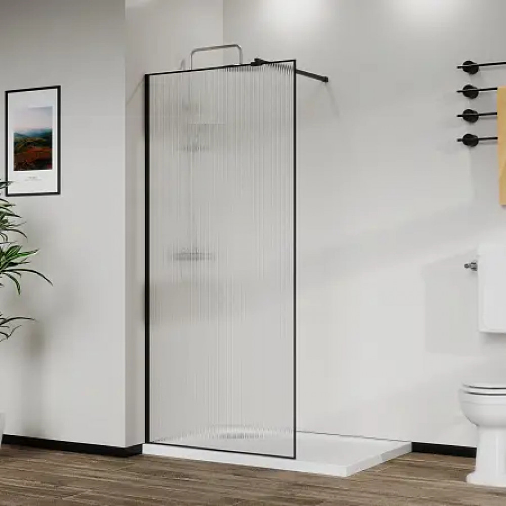 AZ-271-100-MВ-CRF Душевая перегородка Walk-in, 100x195-MB-CRF, в рамке, Рифленое стекло 8 мм, профиль матовый черный