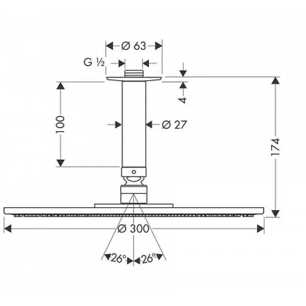 27494000 Верхний душ Raindance S 300 Air 1jet, потолочное подсоединение 100 мм, ½’