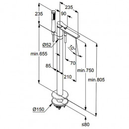 KLUDI ZENTA SL Однорычажный смеситель для ванны и душа DN 15, для отдельно стоящих ванн, арт. 485900565