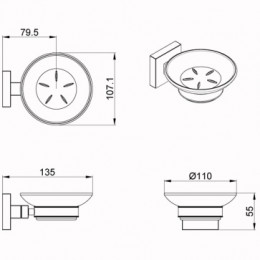 RINA Мыльница стеклянная подвесная, хром