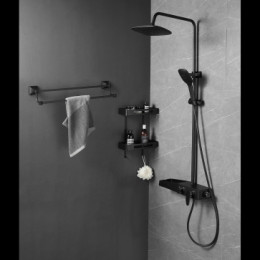 Душевая система с поворотным изливом, черный, AZ-801-2B