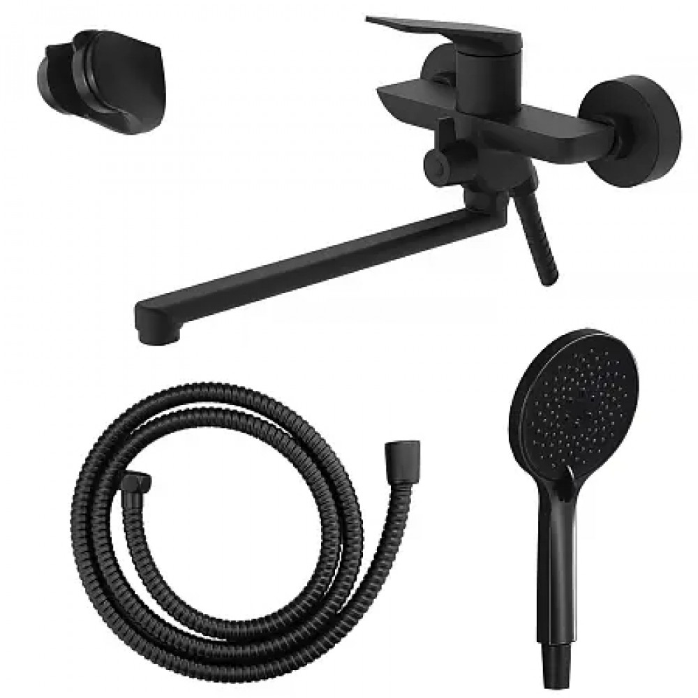 Lursy Смеситель для ванны с ручным душем, длинный излив, черный матовый