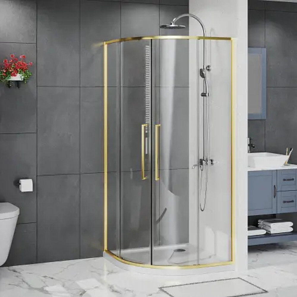AZ-S43-100-BGL-CL Душевое ограждение SHANGHAI ROD-100х100х195-BGL-CL, прозрачное стекло 6 мм, профиль брашированное золото