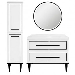 Пенал VEGA напольный БЕЛЫЙ ГЛЯНЕЦ левый ручка ЧЕРНЫЙ (380*1820*380)