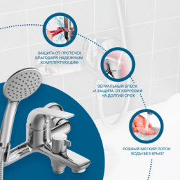 Смеситель Нико для ванны-душа с аксессуарами, хром