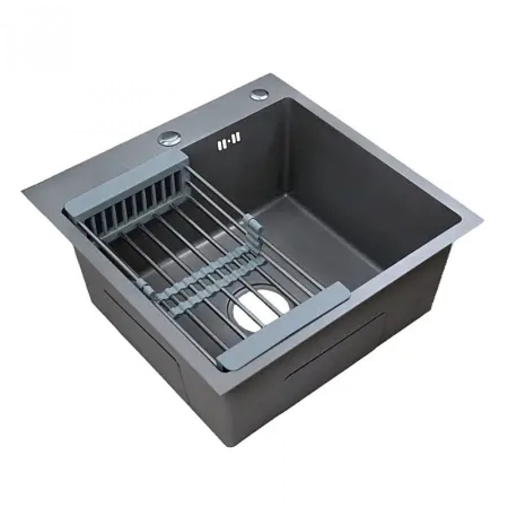AZARIO кухонная мойка NICOLE (500*500*220) нержавеющая сталь серая соты(сифон, диспенсер,коландер)