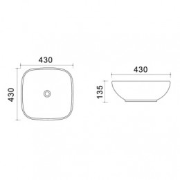 AZ-41288 Раковина накладная , глянец белый 430*430*135