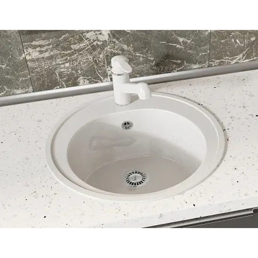 AZARIO кухонная мойка Solo (505x505x190) Белый крап (сифон)