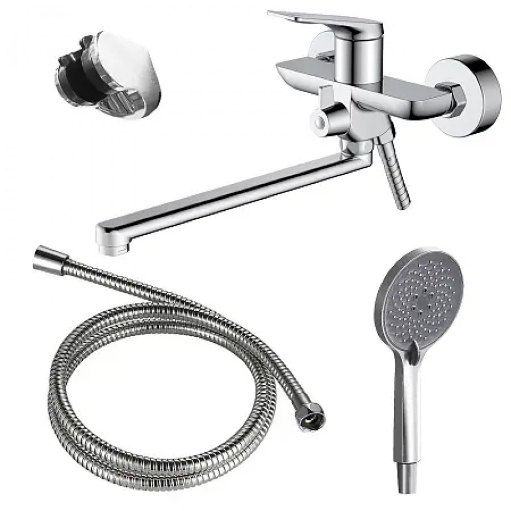Lursy Смеситель для ванны с ручным душем, длинный излив, хром